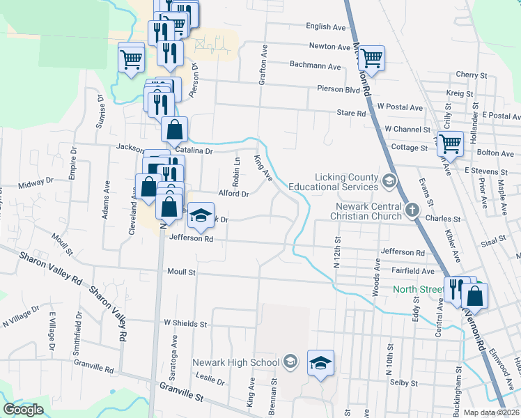 map of restaurants, bars, coffee shops, grocery stores, and more near 596 Velma Avenue in Newark