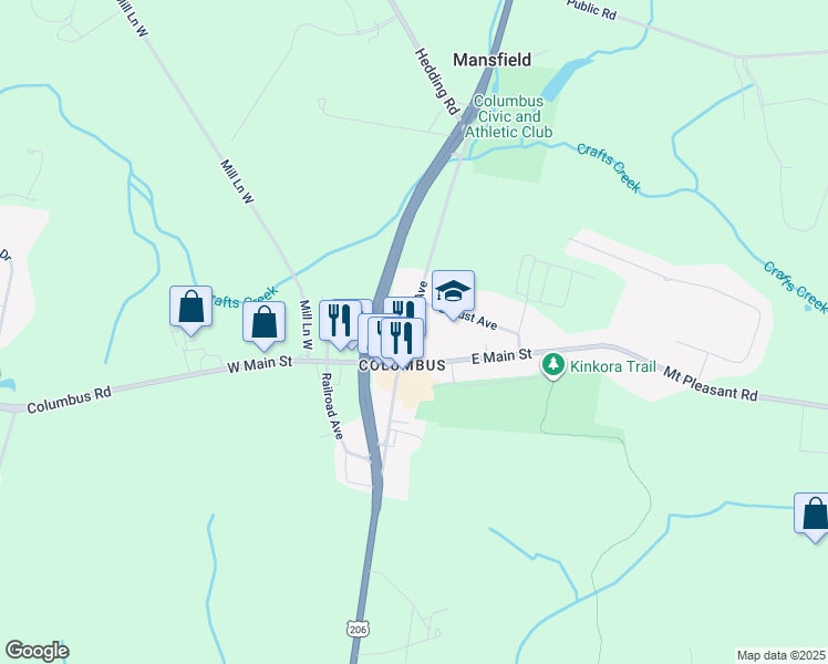 map of restaurants, bars, coffee shops, grocery stores, and more near 350 New York Avenue in Mansfield