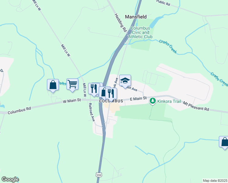 map of restaurants, bars, coffee shops, grocery stores, and more near 350 New York Avenue in Mansfield