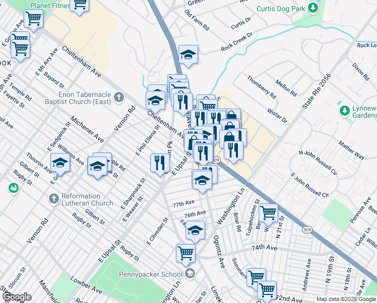 map of restaurants, bars, coffee shops, grocery stores, and more near in Philadelphia