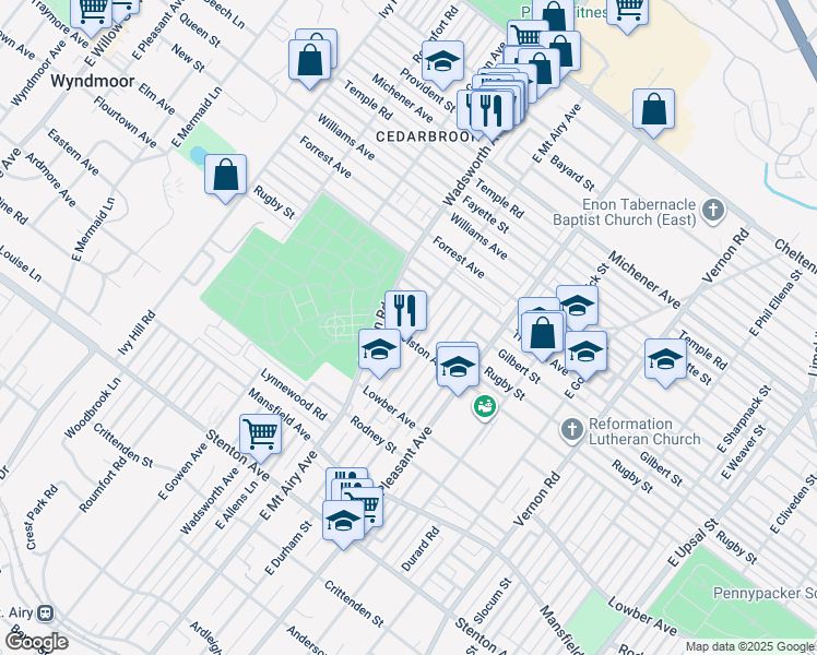 map of restaurants, bars, coffee shops, grocery stores, and more near 1207 East Mount Airy Avenue in Philadelphia