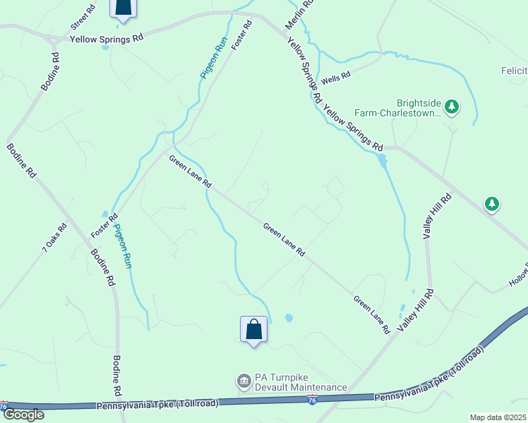 map of restaurants, bars, coffee shops, grocery stores, and more near 1126 Green Lane Road in Malvern