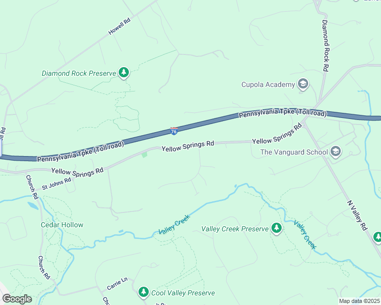 map of restaurants, bars, coffee shops, grocery stores, and more near 1 Salem Way in Malvern