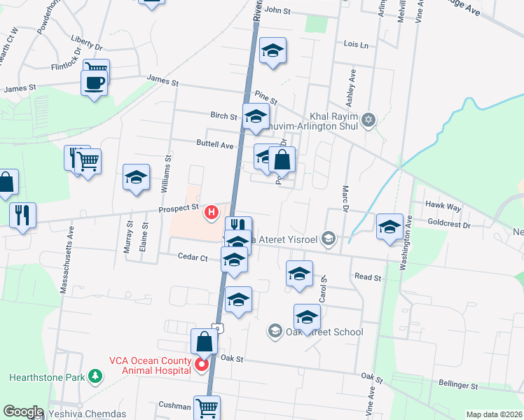 map of restaurants, bars, coffee shops, grocery stores, and more near 37 Sherwood Drive in Lakewood