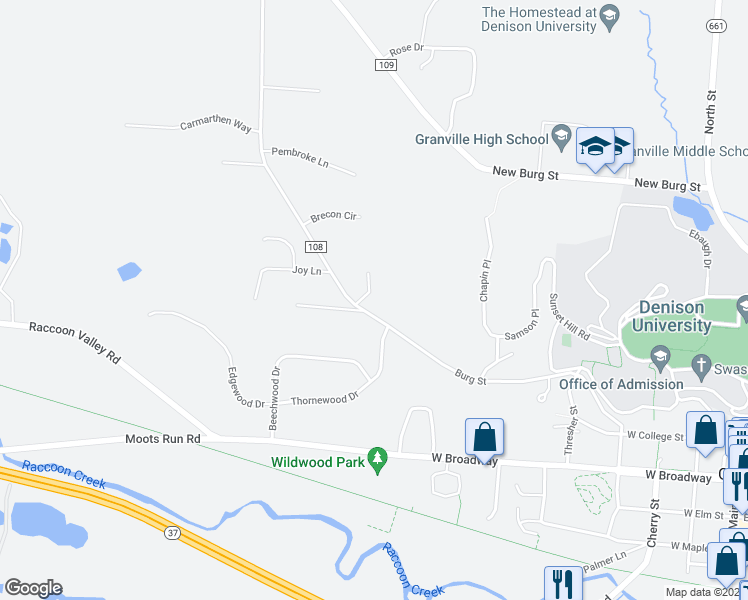 map of restaurants, bars, coffee shops, grocery stores, and more near 964 Burg Street in Granville