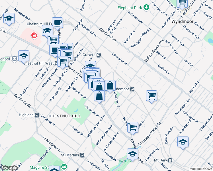 map of restaurants, bars, coffee shops, grocery stores, and more near 8132 Ardleigh Street in Philadelphia