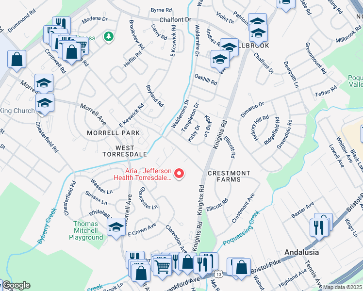 map of restaurants, bars, coffee shops, grocery stores, and more near 3823 Red Lion Road in Philadelphia
