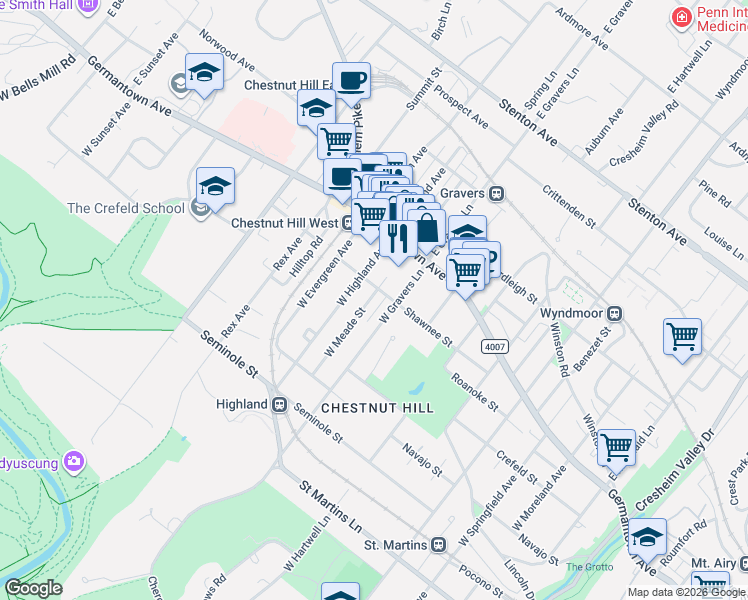 map of restaurants, bars, coffee shops, grocery stores, and more near in Philadelphia