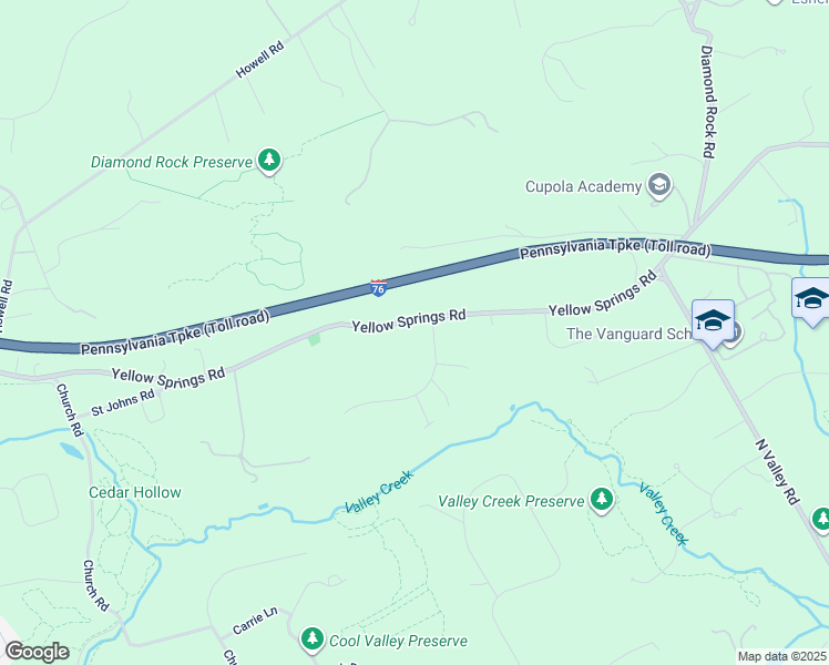 map of restaurants, bars, coffee shops, grocery stores, and more near 1 Salem Way in Malvern