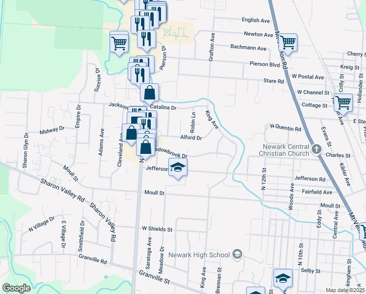 map of restaurants, bars, coffee shops, grocery stores, and more near 440 Reverie Place in Newark