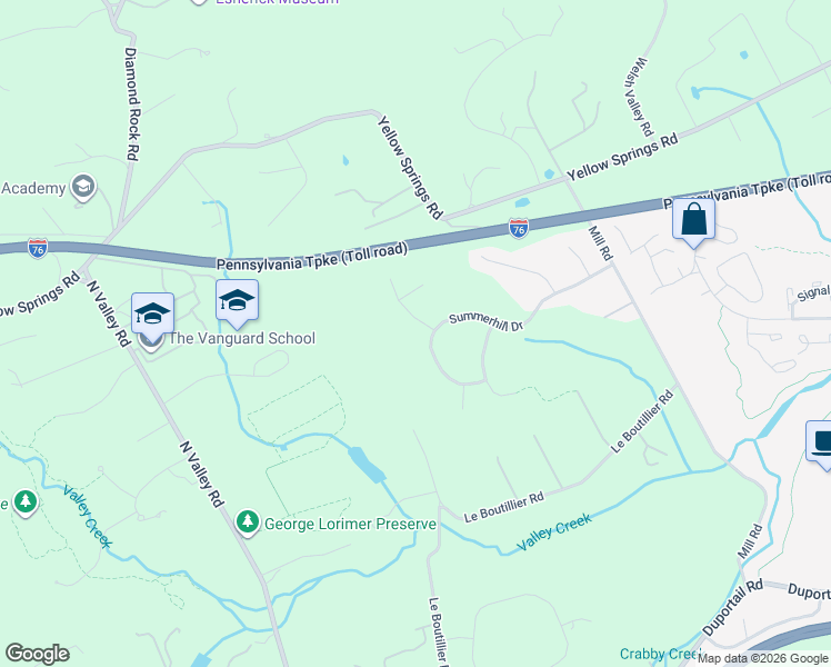 map of restaurants, bars, coffee shops, grocery stores, and more near 1800 Hawkweed Way in Malvern