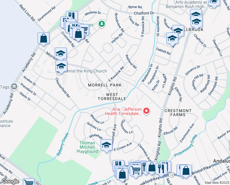 map of restaurants, bars, coffee shops, grocery stores, and more near 3423 Morrell Avenue in Philadelphia