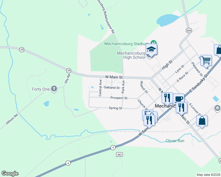 map of restaurants, bars, coffee shops, grocery stores, and more near 37 Oakland Street in Mechanicsburg