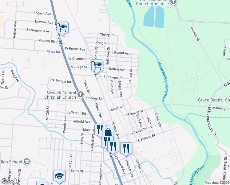 map of restaurants, bars, coffee shops, grocery stores, and more near 548 Prior Avenue in Newark