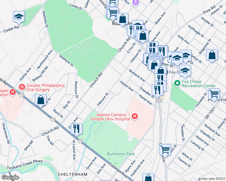 map of restaurants, bars, coffee shops, grocery stores, and more near 205 Napfle Avenue in Philadelphia