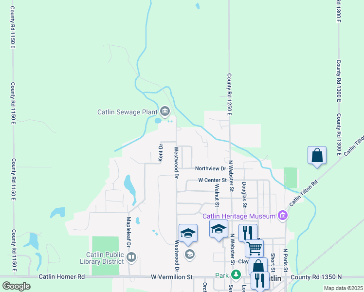 map of restaurants, bars, coffee shops, grocery stores, and more near 157 Byerly St in Catlin