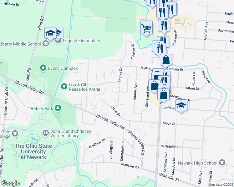 map of restaurants, bars, coffee shops, grocery stores, and more near 919 Empire Drive in Newark