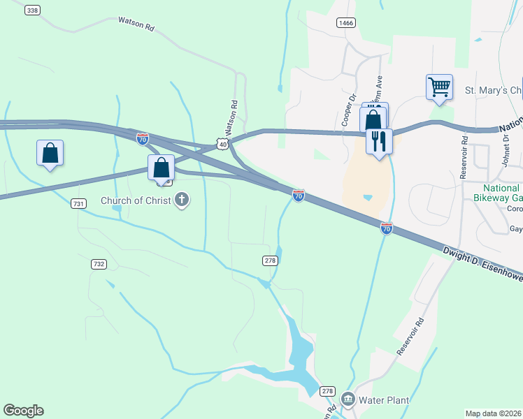map of restaurants, bars, coffee shops, grocery stores, and more near 48067 Reservoir Road in Saint Clairsville