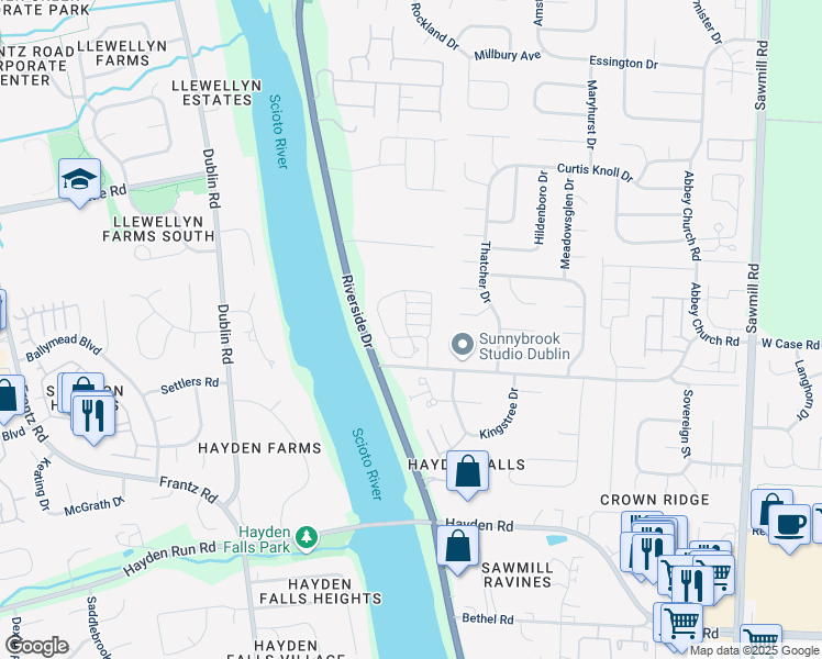 map of restaurants, bars, coffee shops, grocery stores, and more near 3244 River Highlands Way in Dublin