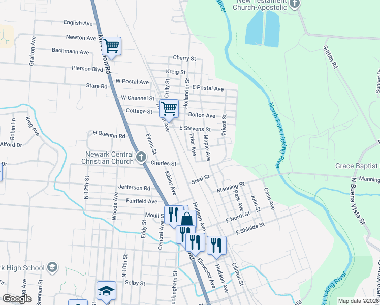 map of restaurants, bars, coffee shops, grocery stores, and more near 548 Prior Avenue in Newark