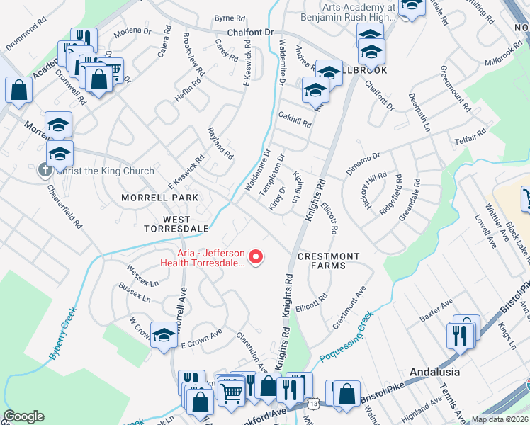 map of restaurants, bars, coffee shops, grocery stores, and more near 3817 Red Lion Road in Philadelphia