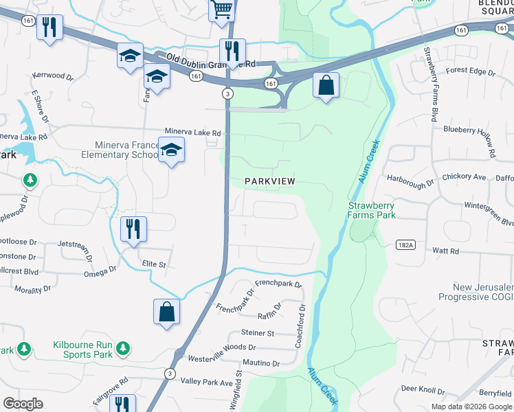 map of restaurants, bars, coffee shops, grocery stores, and more near 3471 Blendon Bend Way in Columbus