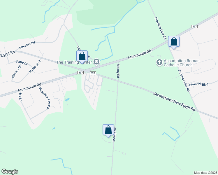 map of restaurants, bars, coffee shops, grocery stores, and more near 42 Meany Road in Wrightstown