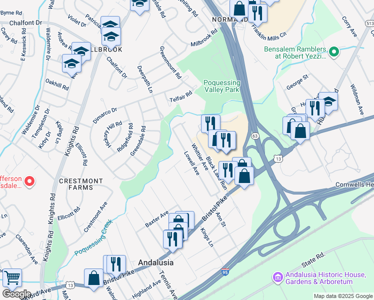 map of restaurants, bars, coffee shops, grocery stores, and more near 1211 Lowell Avenue in Andalusia