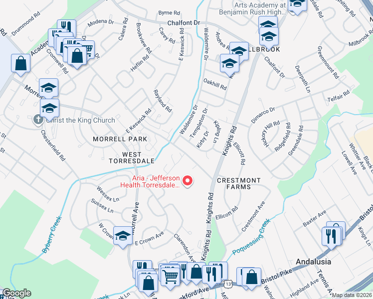 map of restaurants, bars, coffee shops, grocery stores, and more near 3817 Red Lion Road in Philadelphia