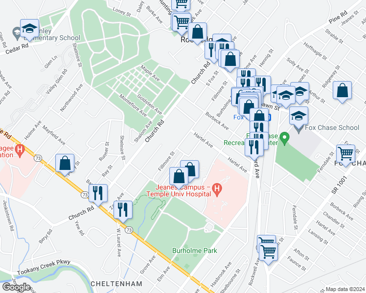 map of restaurants, bars, coffee shops, grocery stores, and more near 205 Napfle Avenue in Philadelphia