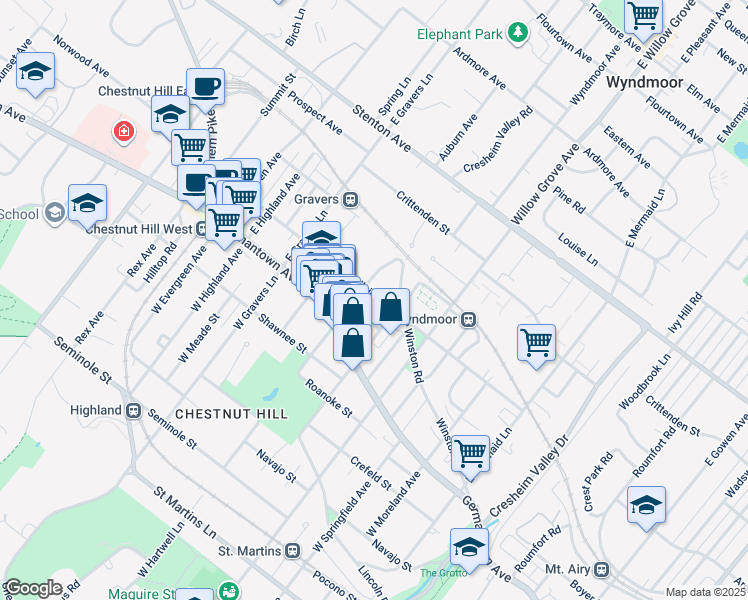 map of restaurants, bars, coffee shops, grocery stores, and more near 8132 Ardleigh Street in Philadelphia