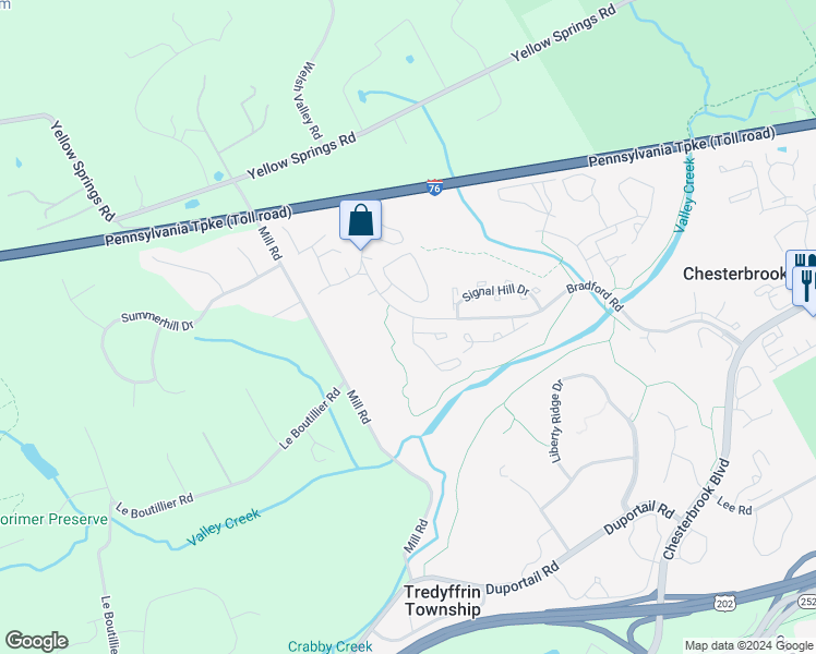 map of restaurants, bars, coffee shops, grocery stores, and more near 2 Newport Drive in Chesterbrook