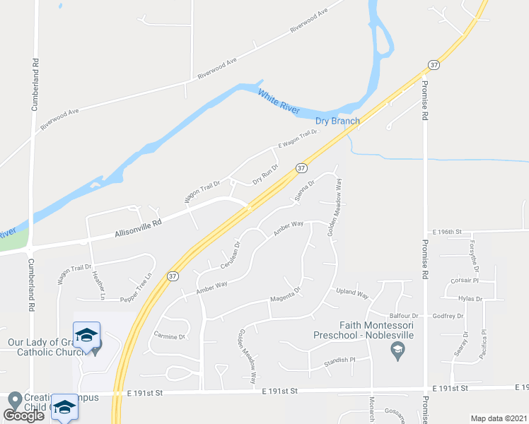map of restaurants, bars, coffee shops, grocery stores, and more near 10458 Sienna Drive in Noblesville