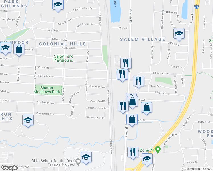 map of restaurants, bars, coffee shops, grocery stores, and more near 642 East Stanton Avenue in Columbus
