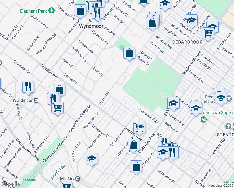 map of restaurants, bars, coffee shops, grocery stores, and more near 1000 Ivy Hill Road in Philadelphia
