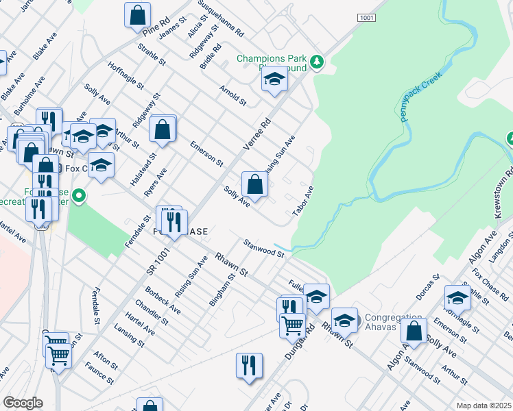 map of restaurants, bars, coffee shops, grocery stores, and more near 8202 Solly Place in Philadelphia