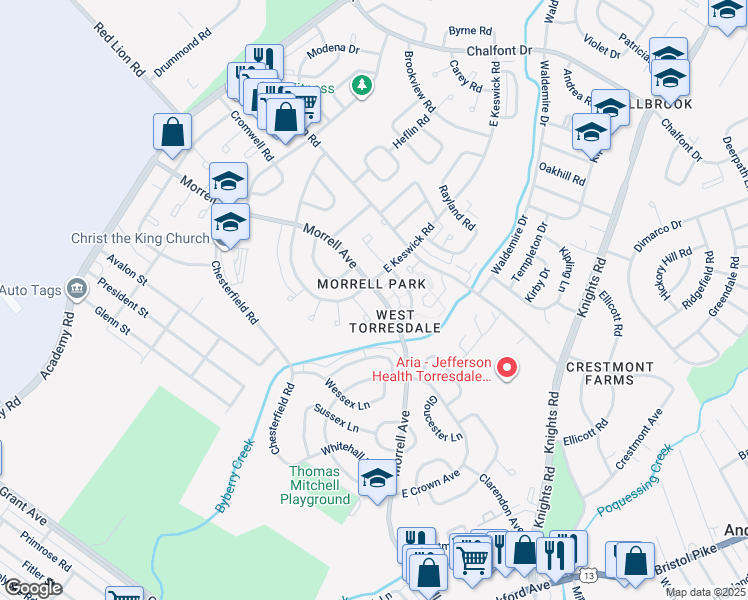 map of restaurants, bars, coffee shops, grocery stores, and more near 3412 Morrell Avenue in Philadelphia