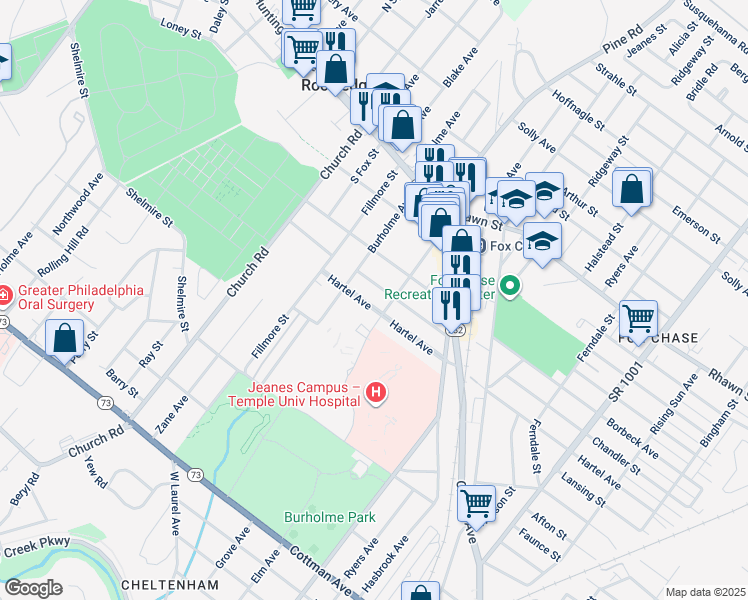 map of restaurants, bars, coffee shops, grocery stores, and more near 315 Hartel Avenue in Philadelphia