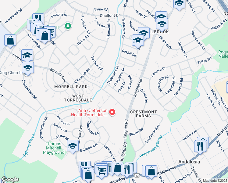 map of restaurants, bars, coffee shops, grocery stores, and more near 3824 Greenacres Road in Philadelphia