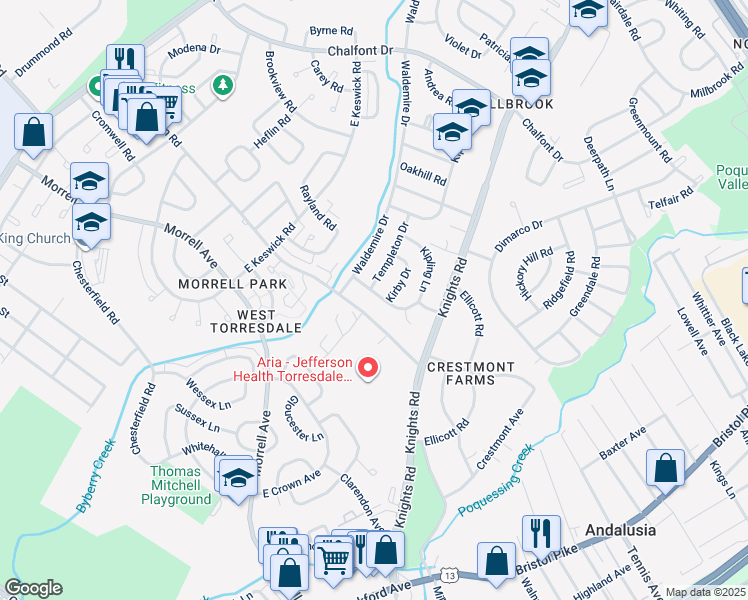 map of restaurants, bars, coffee shops, grocery stores, and more near 3824 Greenacres Road in Philadelphia