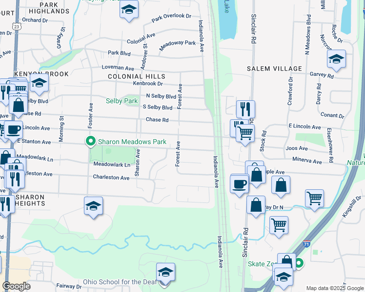 map of restaurants, bars, coffee shops, grocery stores, and more near 552 East Stanton Avenue in Columbus