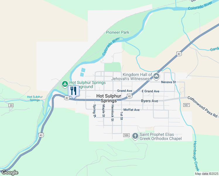 map of restaurants, bars, coffee shops, grocery stores, and more near 402 Hemlock Street in Parshall