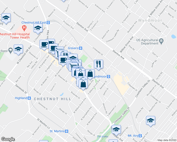 map of restaurants, bars, coffee shops, grocery stores, and more near 8132 Ardleigh Street in Philadelphia