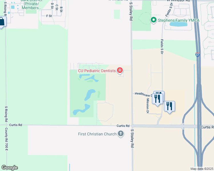 map of restaurants, bars, coffee shops, grocery stores, and more near 3202 Palmer Drive in Champaign