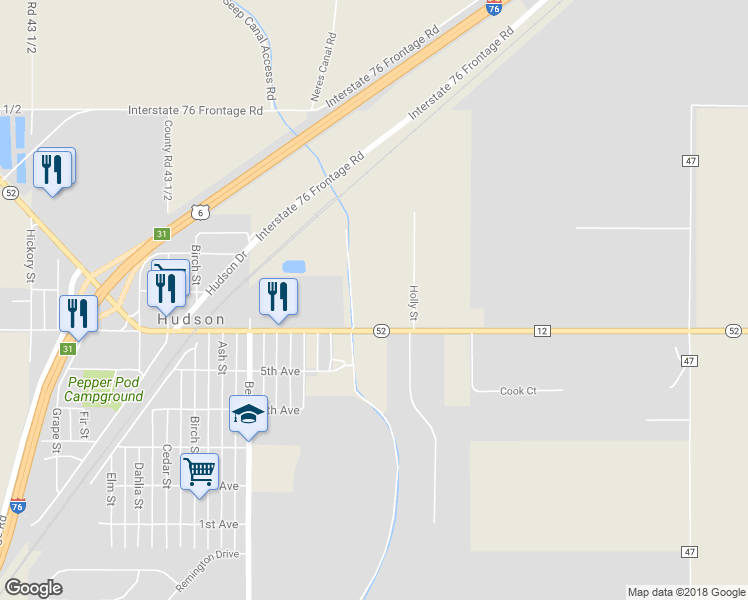 map of restaurants, bars, coffee shops, grocery stores, and more near 22249 State Highway 52 in Hudson