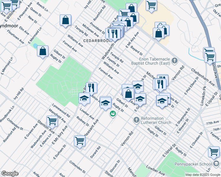 map of restaurants, bars, coffee shops, grocery stores, and more near 8224 Thouron Avenue in Philadelphia