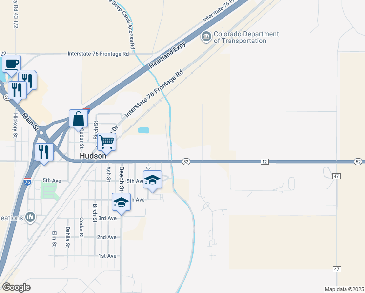 map of restaurants, bars, coffee shops, grocery stores, and more near 22249 State Highway 52 in Hudson
