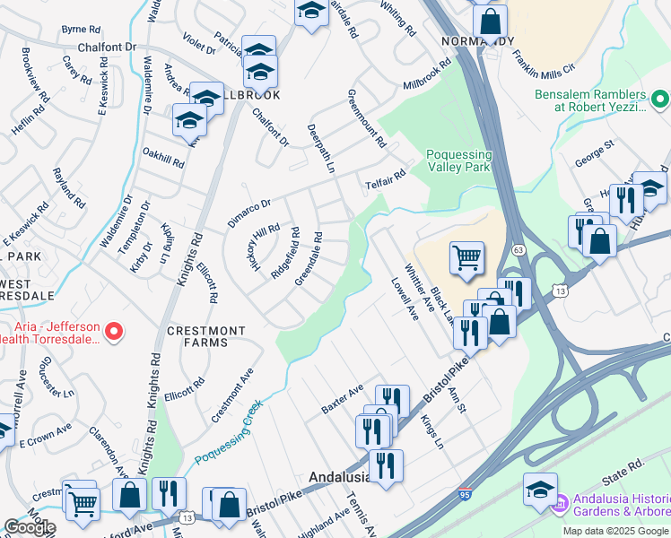 map of restaurants, bars, coffee shops, grocery stores, and more near 230 Goodford Road in Philadelphia