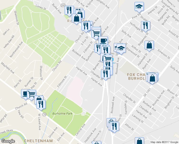 map of restaurants, bars, coffee shops, grocery stores, and more near 320 Chandler Street in Philadelphia