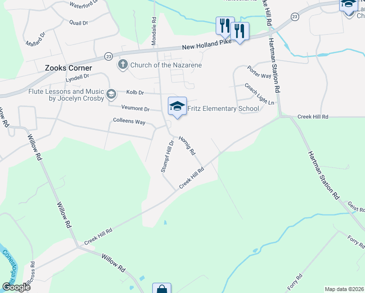 map of restaurants, bars, coffee shops, grocery stores, and more near 826 Hornig Road in Lancaster